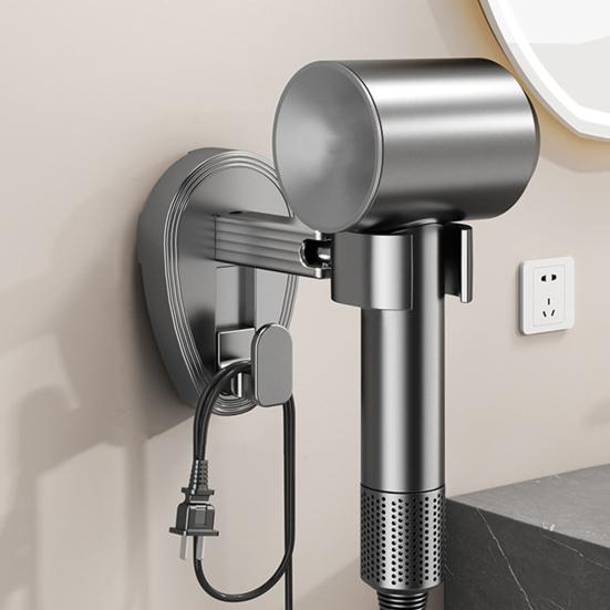 Hair Dryer Holder with Suction Cup Strong Load-bearing Easy To Install Punch-Free Wall Mount 360-Degree Rotating Hair Dryer Rack