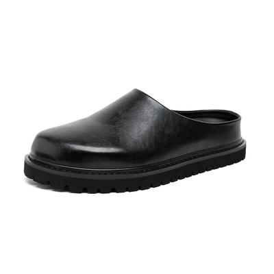 Platform Flats Leather Mules Men Half Shoes For Man Slippers Thick Bottom Backless Casual Shoes Semi-Drag Loafers Male Slides
