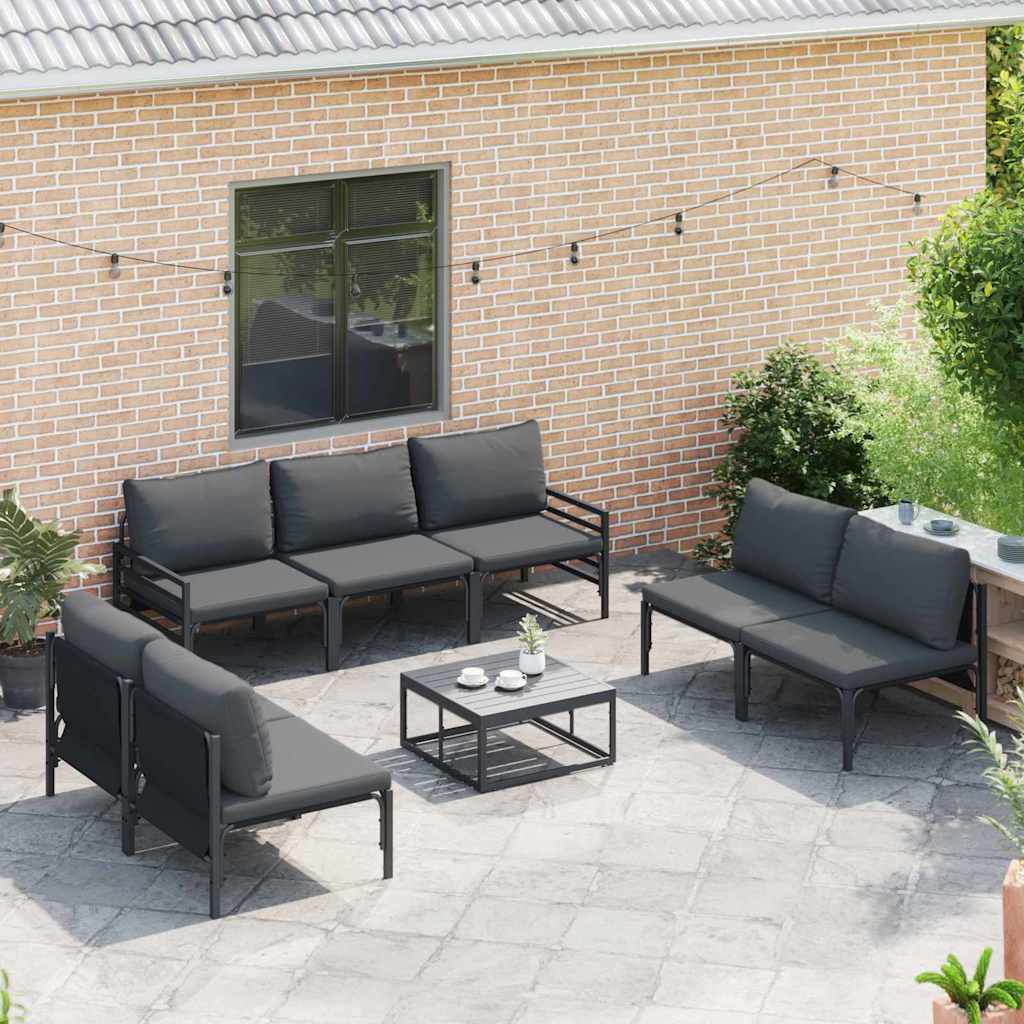 7 Piece Black Steel Garden Sofa Set with Cushions