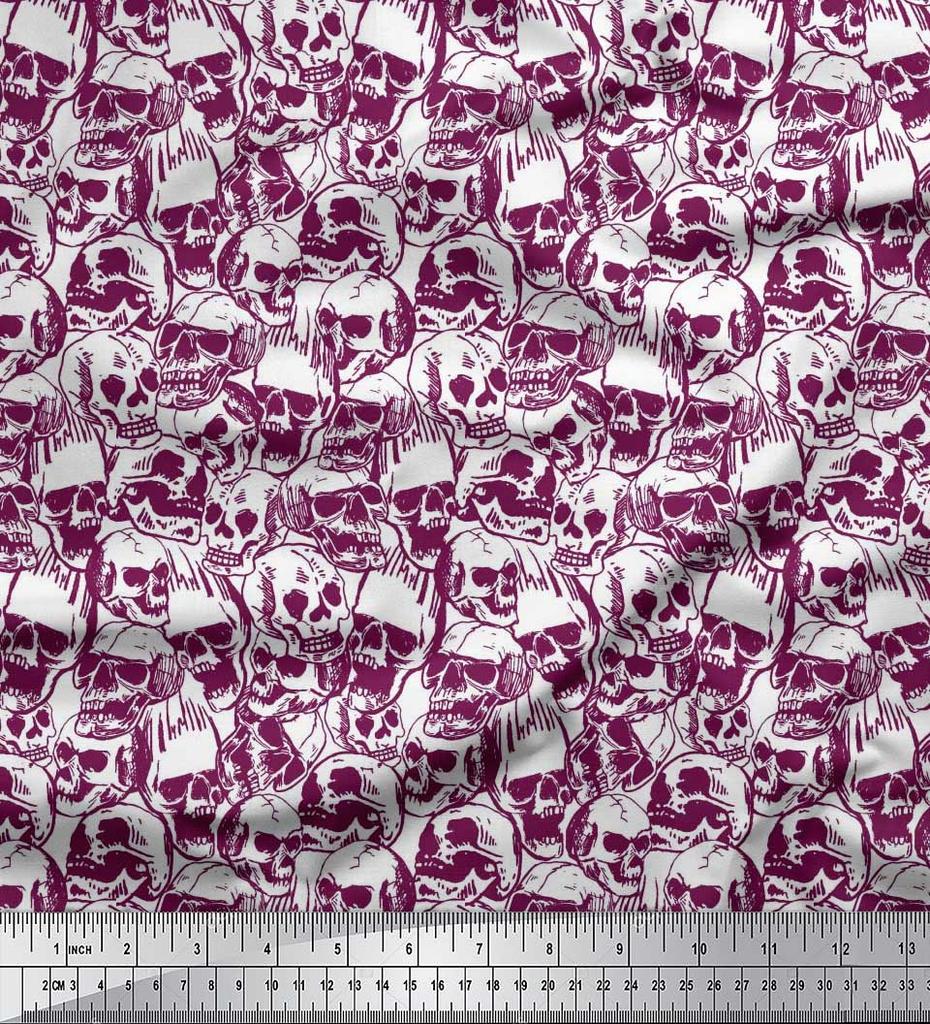 Soimoi Japan Crepe Satin Fabric Horror Skull Halloween Printed Craft Fabric by the Metre 42 Inch