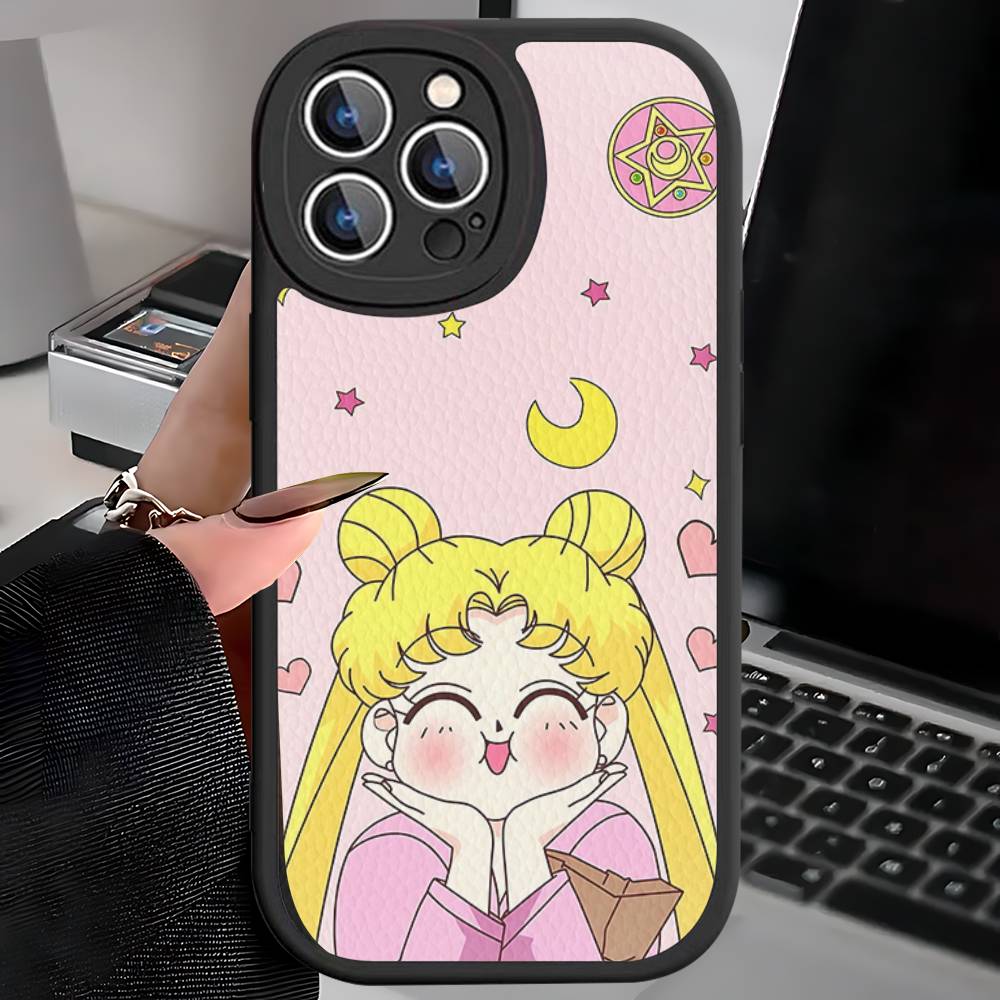 S-Sailors Anime Moon Phone Case For IPhone 16 15 14 13 12 11 Pro Max Plus 16E Soft Leather Cover
