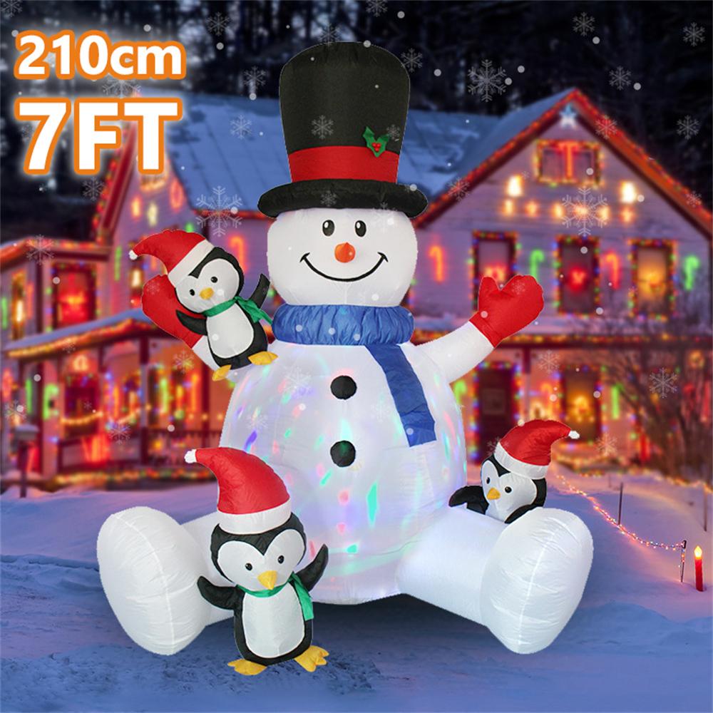 2.1M/7FT Christmas Inflatables Sitting Snowman Penguin Outdoor Model with LED Lights Indoor Outdoor Carnival Xmas Decorations