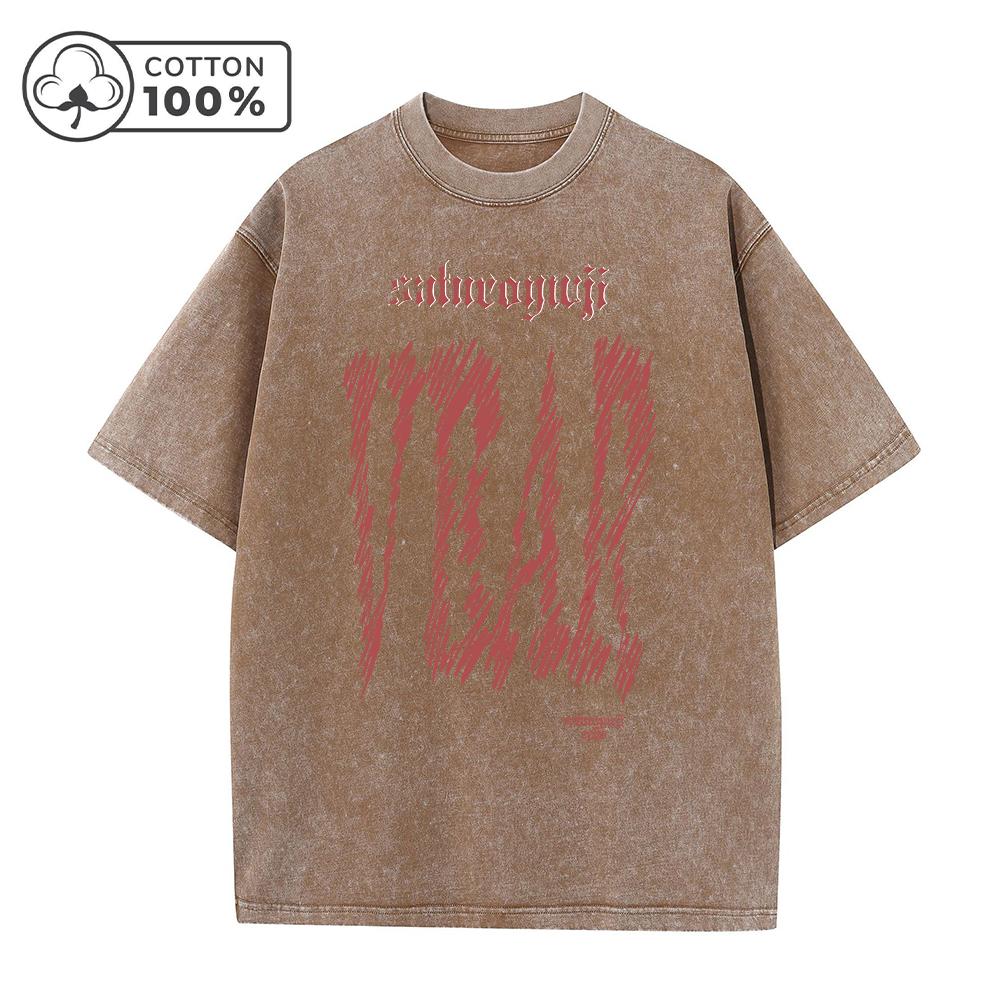 Mens Graffiti Text Print Washed TShirt Retro Distressed Summer Commute Pure Cotton Short Sleeve Casual Loose Street Style Top