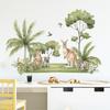 Cartoon Tropical Plants Coconut Tree Kangaroo and Raccoon Wall Sticker Self-Adhesive Removable for Bedroom Entryway Home Decor