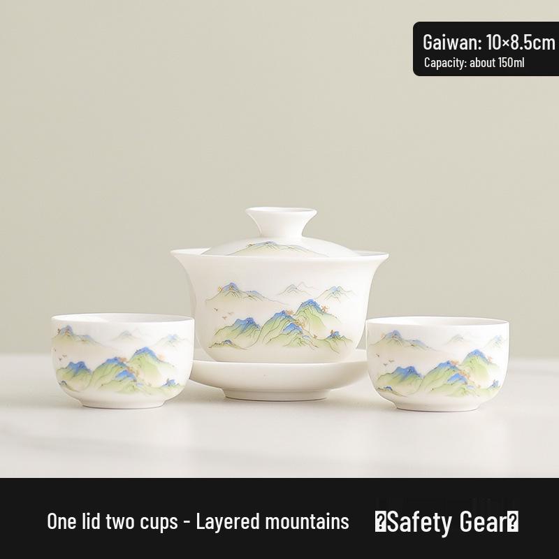 Dehua White Sancai Gaiwan: High-end Mutton Fat Jade Porcelain Tea Bowl and Kung Fu Teacup Set