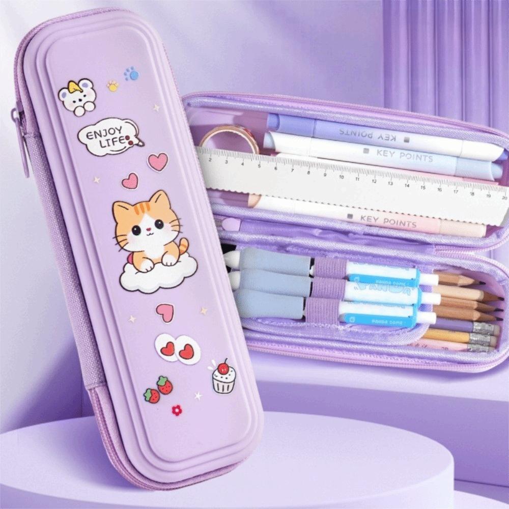 Multi-Layer Pencil Case Cartoon Print Stationery Box Kawaii Pen Bag  Students