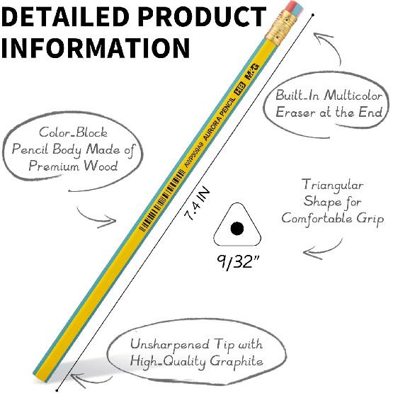M&G Aurora Series 24 Pack HB Triangular Wood-Cased Pencils, Unsharpened with Erasers, Smooth Writing Break-Resistant Core, 6 Two-Tone Striped Colors