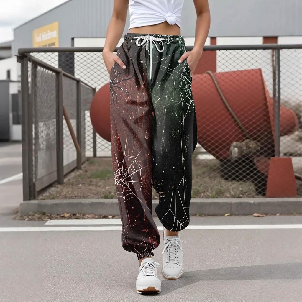 Damen Casual Fashion Halloween Printed Freizeithose Jogginghose Hose Kordelzug Elastische Taille Kordelzug Kordelzughose