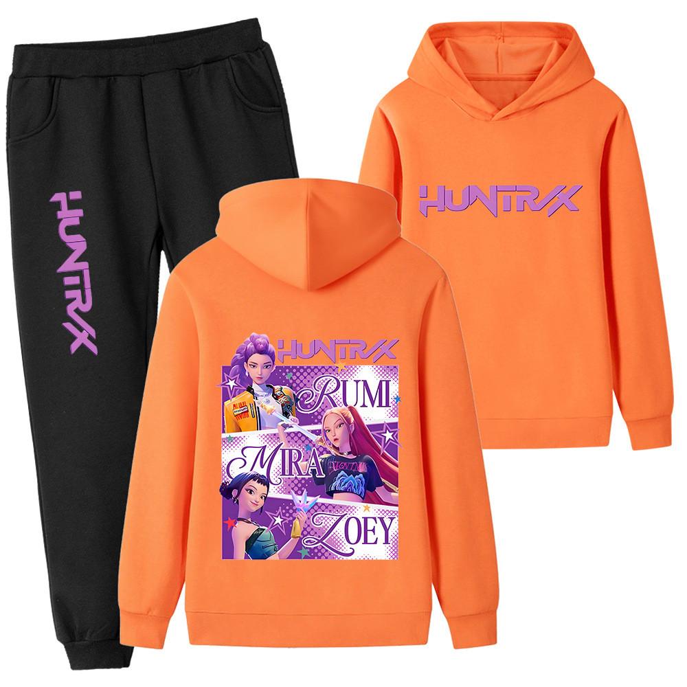 

PB1206-2 Дитячі Хлопчики Дівчатка Kpop Mira Zoey Rumi Sajaboys Двосторонній Принт Толстовка з Довгими Рукавами Штани Брюки Комплекти Одягу 170cm помаранчевий