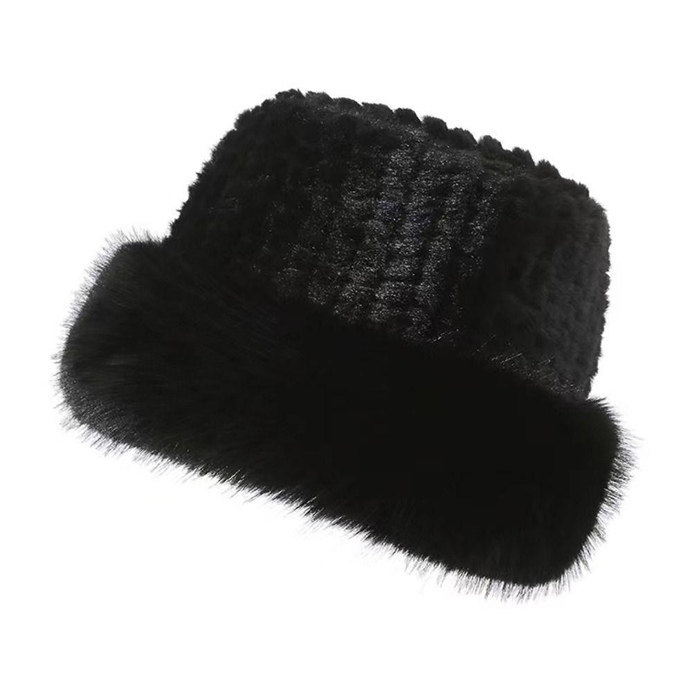 Faux Fur Faux Fur Bucket Hat Thick Fleece Inner Face Slimming Basin Hat  Outdoor Cold Proof