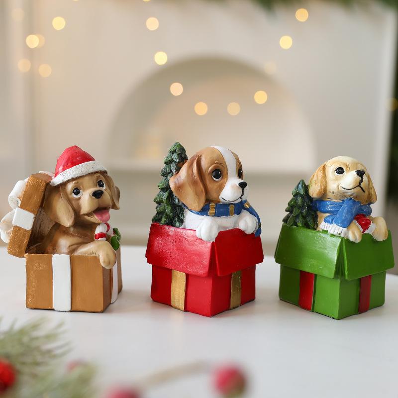 2026 Christmas Puppy Resin Gift Pack Ornaments Cute Dog Decorations for Christmas Window Display Indoor Desk Festive Atmosphere