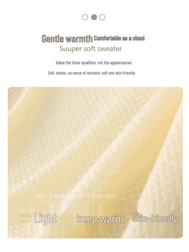 Women's 3D Honeycomb Stitch V-Neck Wool Sweater, Long Sleeve Loose Crochet Knitwear