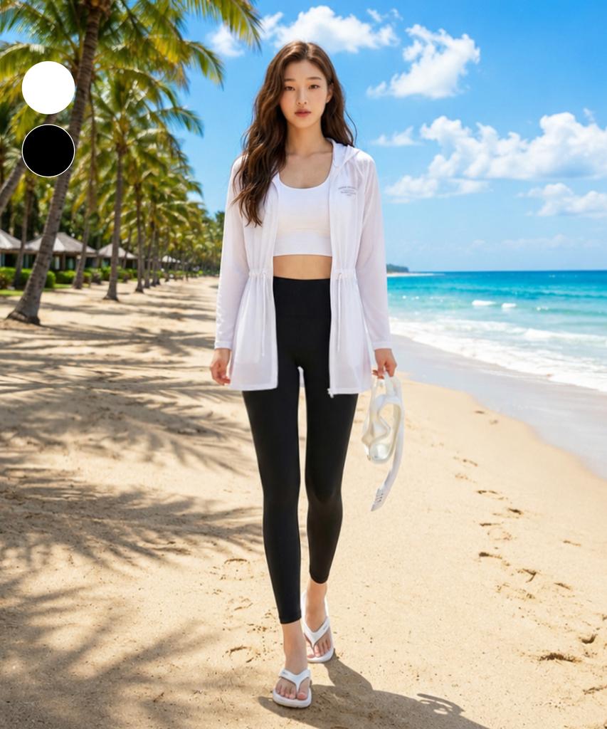 Helingbon Multi Loose Fit Long Mesh Hooded Zip-Up Rash Guard Cover-Up (2 Colors) / Rj399W