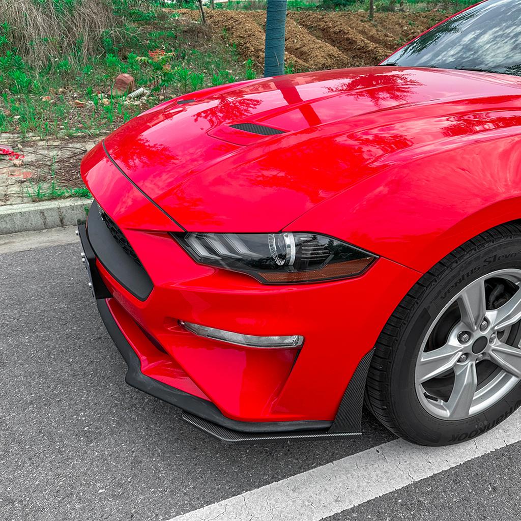 For Ford Mustang MK6.5 2018-2023 Front Bumper Side Spoiler Cover Carbon Fiber Look/Gloss Black Lower Splitter Canard Protector