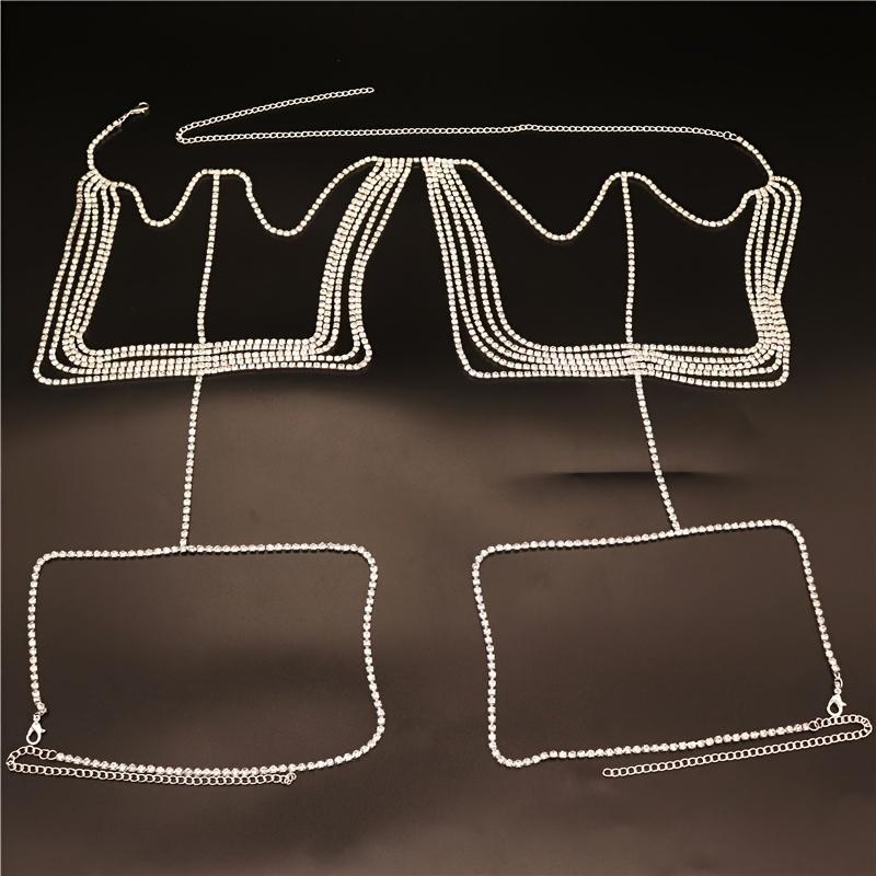 Iced Out Shiny Rhinestone Waist Leg Chain & Underwear Thong Chain Set Bling Bling Body Chain Jewelry Glamorous Body Jewelry Accessories