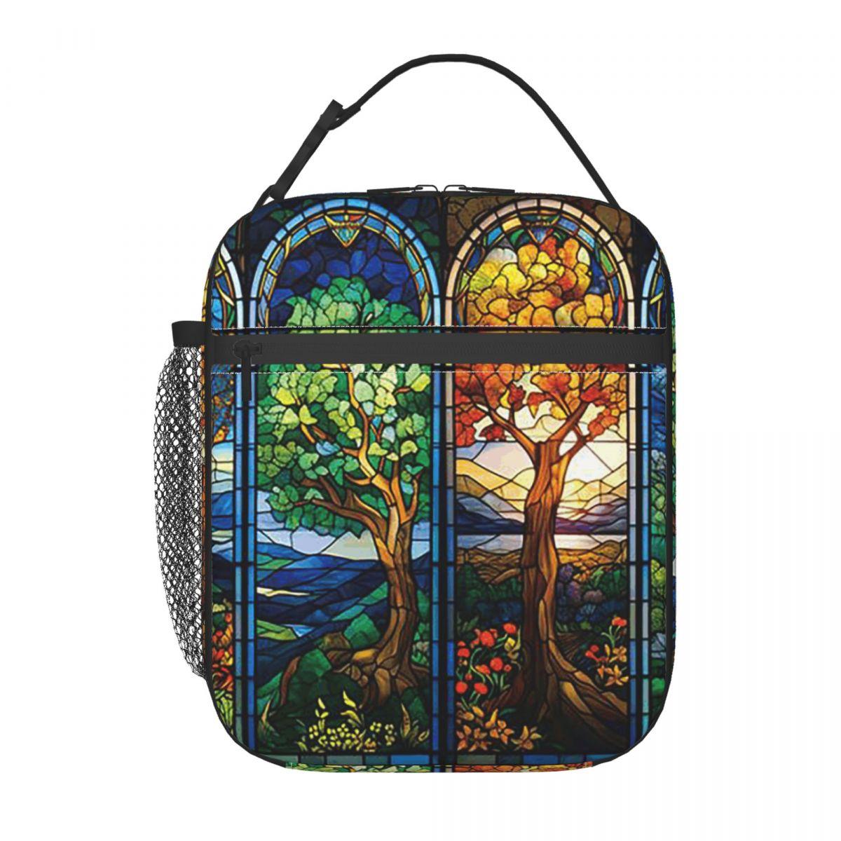 

The Four Seasons Pattern Insulated Lunch Bag for Women Kids Portable Food Boxes Thermal Lunch Box Tote One Size