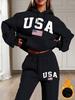 USA Letter Printing Solid Color European and American New Fashion Casual Hooded Sweater Set