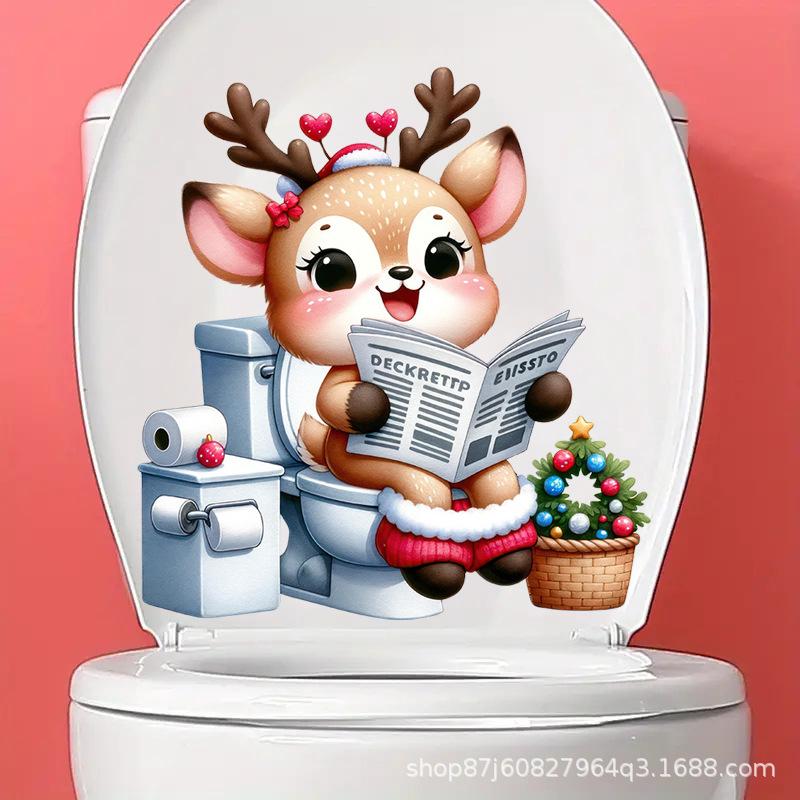 Funny Animal PVC Toilet Seat Stickers Monkey Zebra Giraffe Decals Waterproof Bathroom Wall Door Decor Creative Removable Decals