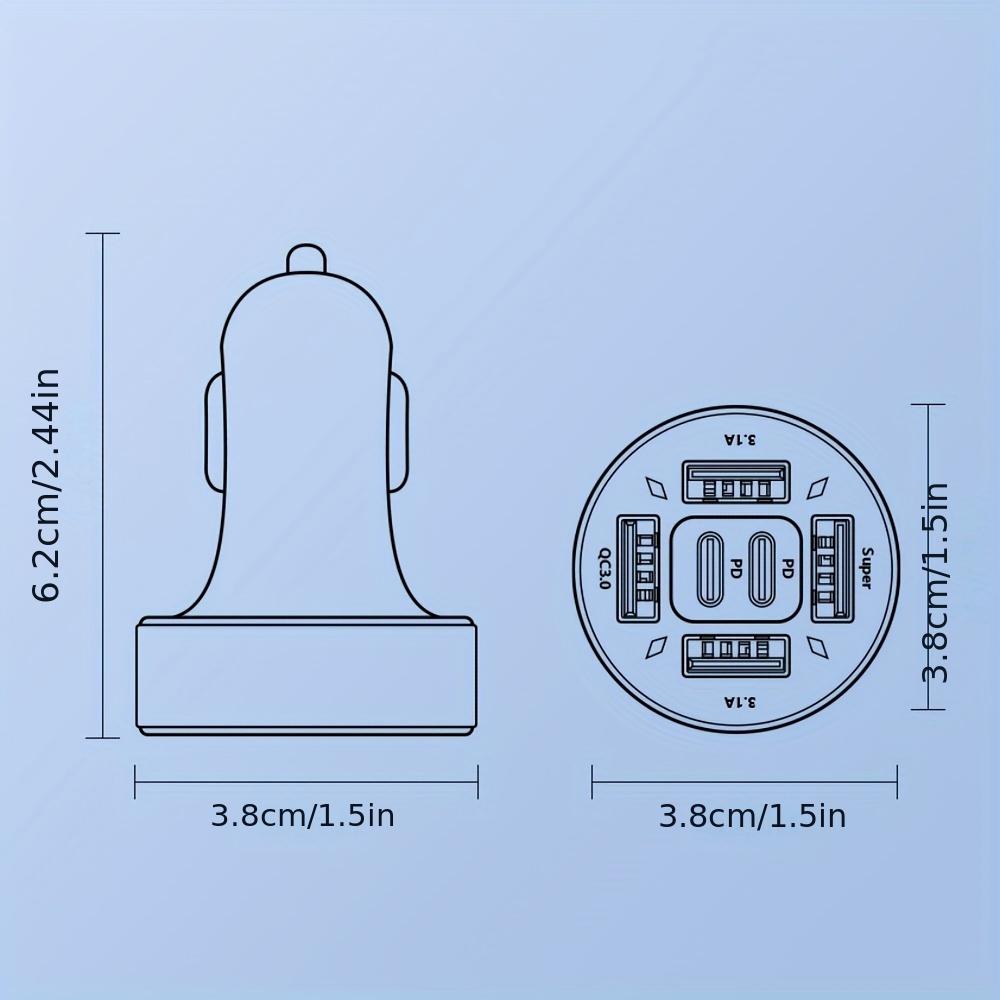 High Power 66W Car Charger with 6 Ports - Universal USB Fast Charging Adapter for Phones, Tablets & Laptops in All Vehicles