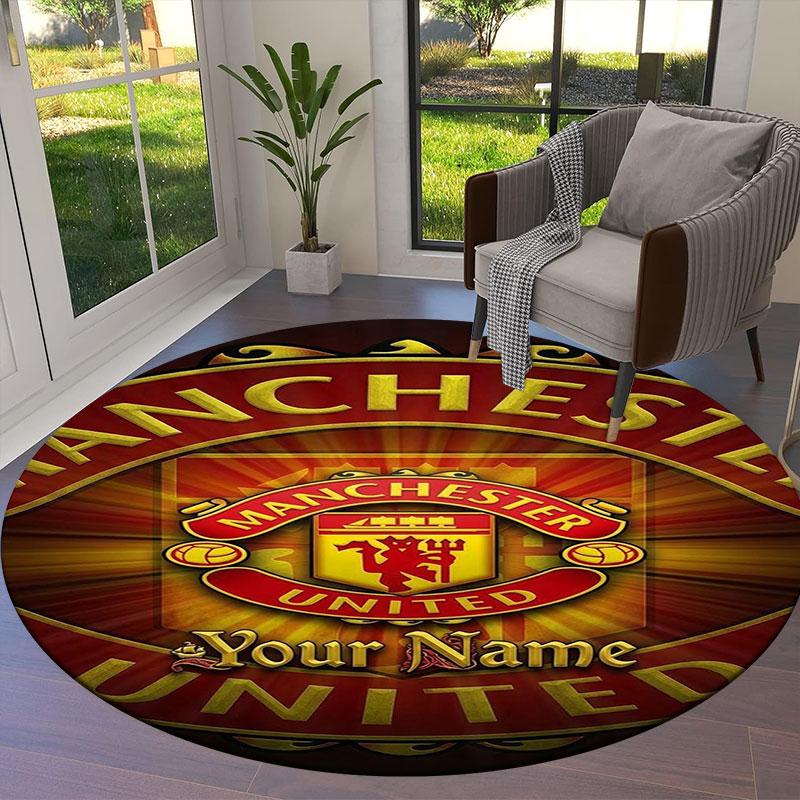 Manchester United F Custom Name Round Area Rug,Carpet Rug for Living Room Bedroom Sofa Playroom Decor,Non-slip Floor Mat