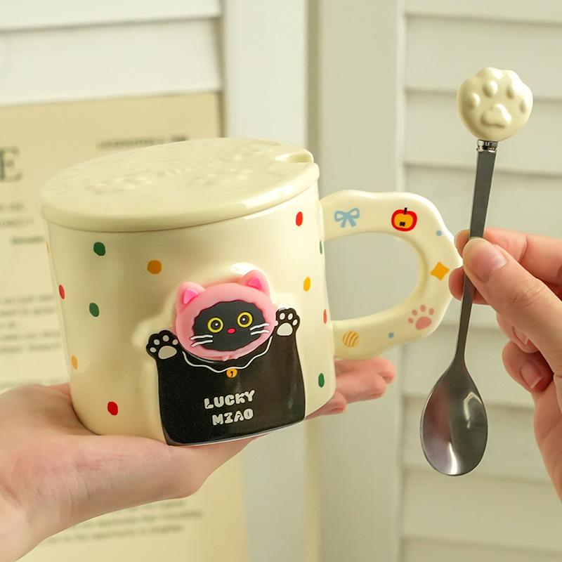 

Керамическая чашка для кошек высокой ценности с крышкой, бытовая кофейная чашка для пары, практичный сувенир, чашка для воды 401-500ml