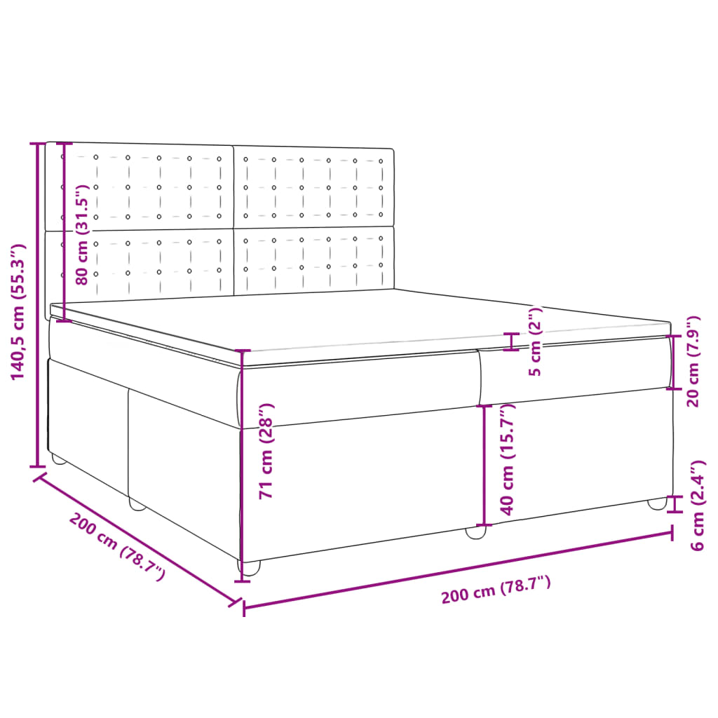Box Spring Bed with Mattress Light Grey 200 x 200 cm Fabric
