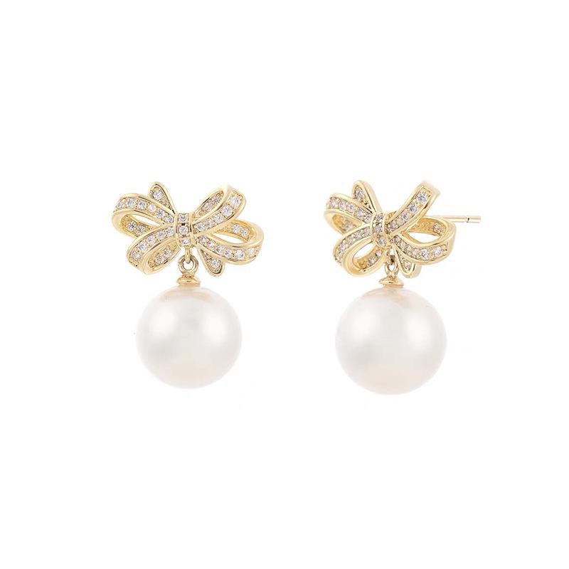 2024 Korean Pearl Bow Stud Earrings - Versatile and Trendy High-End Fashion Drop