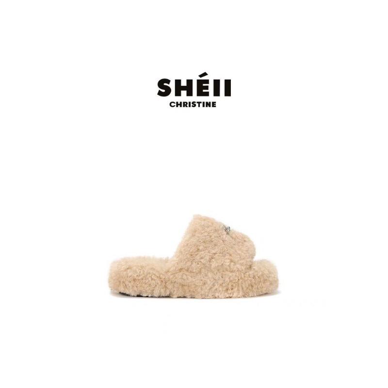 

Wool version Wu Xuanyi Mao Mao shoes women s winter wear one-word slippers cross flower thick-soled warm velvet cotton shoes 40