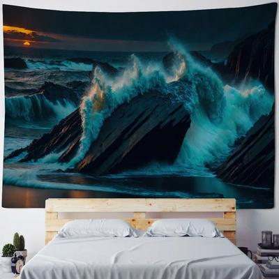 Sea Night Scene Tapestry Wall Hanging Psychedelic Hippie Decoration Background Wall Poster Living Room Home Art Decoration