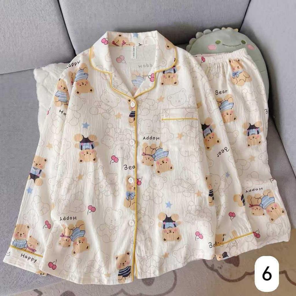 Women's Cloud Cotton Long Sleeve Pajamas - Sweet Cartoon Design for Spring & Autumn, Versatile for Home or Out
