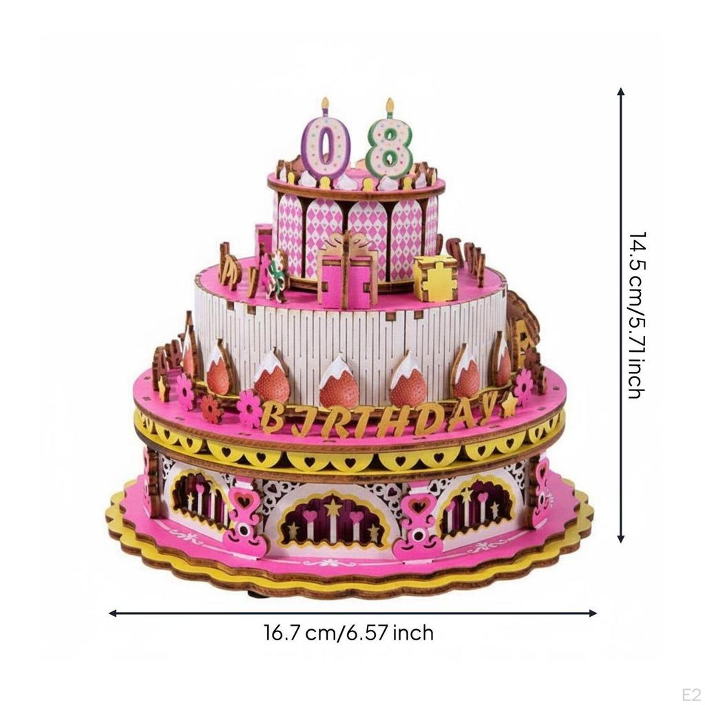 Rotating musical box Kit Birthday Gift Cake Model DIY Assembly 3D for Girls,