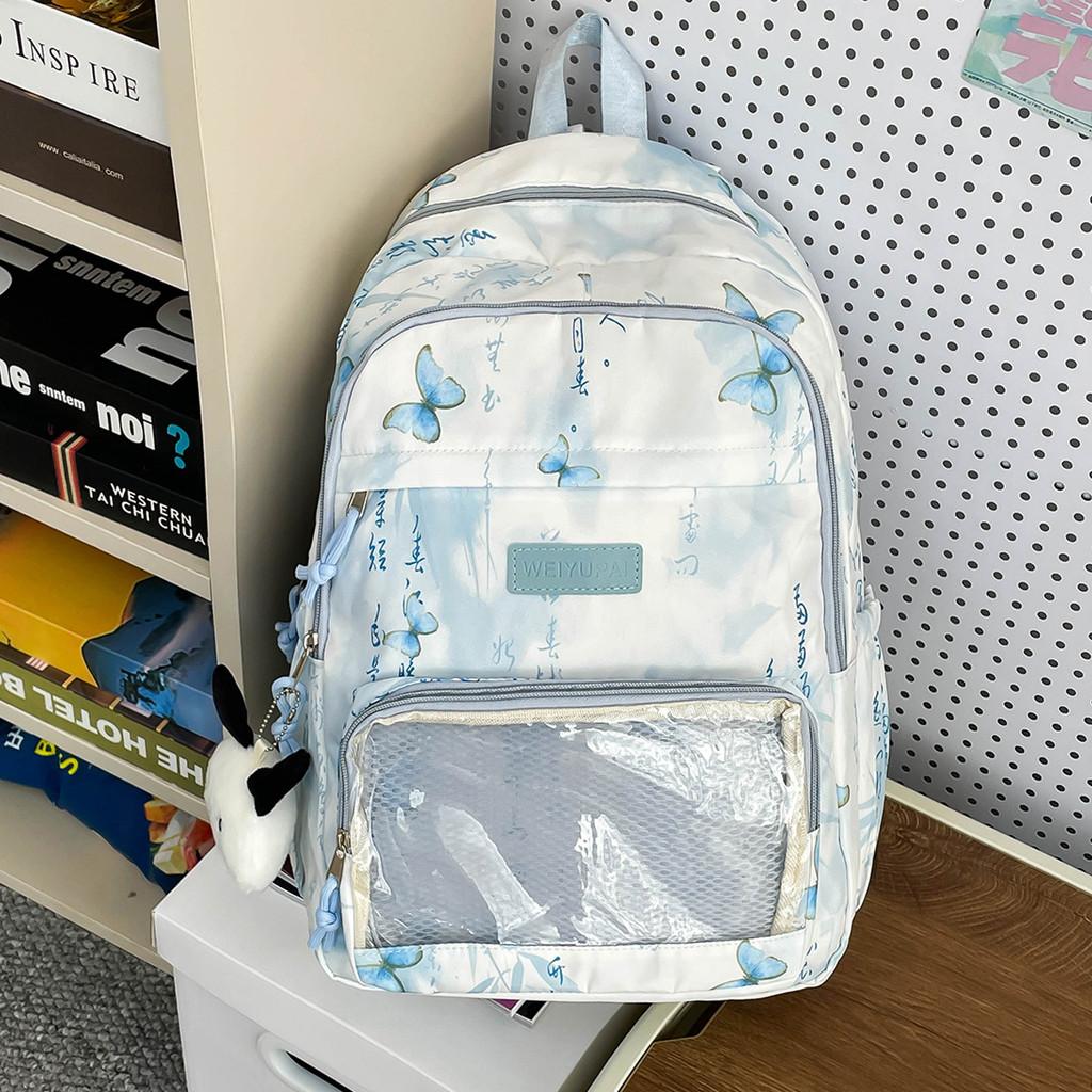 Chinese Style Student Backpack With Ink Painting And Butterfly Print Design For Teen Schoolers
