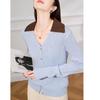 Elegant V-Neck Contrast Cable Knit Cardigan