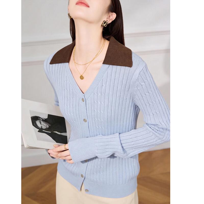 Elegant V-Neck Contrast Cable Knit Cardigan