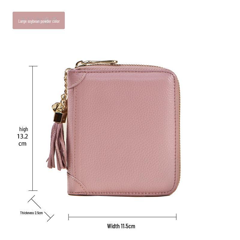 Women's RFID-Blocking Cowhide Card Holder with Zipper and Anti-Demagnetization for Credit Cards and Driver's License