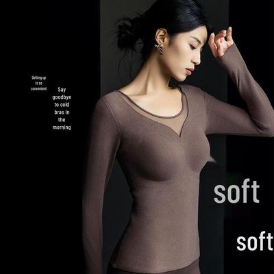 Graphene Heated Women's Fleece Lined Extra-Thick One-Piece Base Layer with Built-in Bra, Long Sleeve Warm Underwear.
