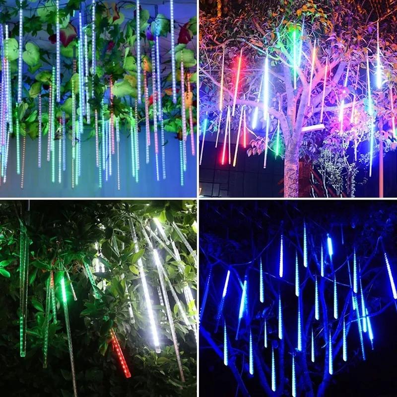 Lumières de Pluie Météorique LED Étanche Goutte de Pluie Tombante Guirlande Lumineuse Féerique pour Noël Fête de Vacances Décoration de Patio 30CM