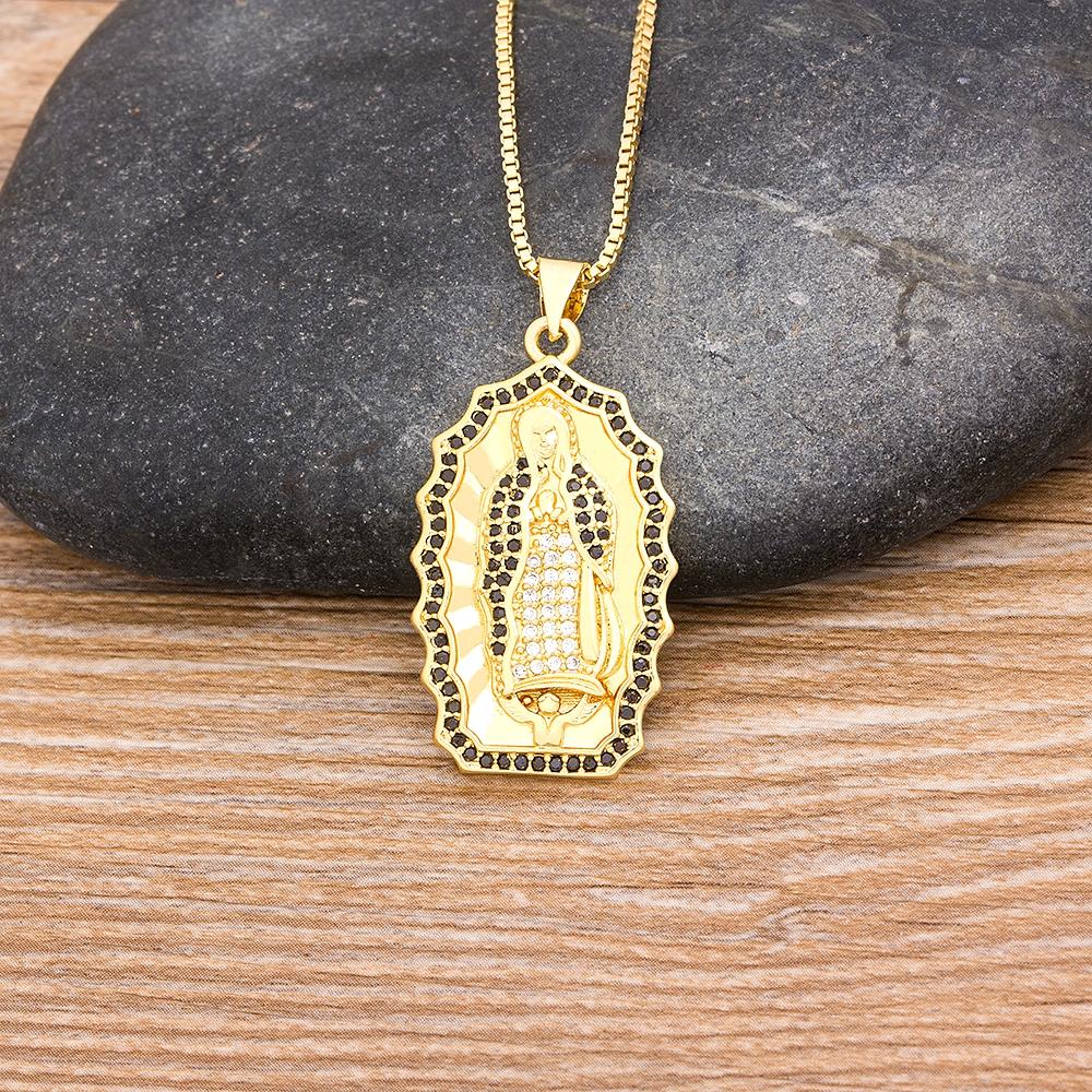 Nidin New Arrival 10 Styles Copper CZ Virgin Mary Necklaces For Women Men Crystal Necklace Long Chain Catholic Jewelry Gifts