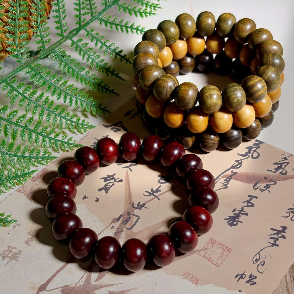Chinese Abacus Prayer Beads Bracelet: Natural Green Sandalwood, Red Sandalwood, Agarwood