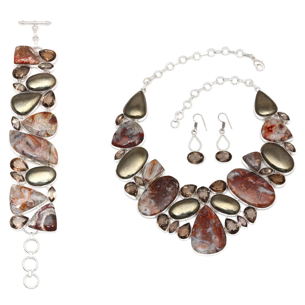 

Crezyless Agate Pyrite Gemstone Jewelry Necklace &Set 18-20