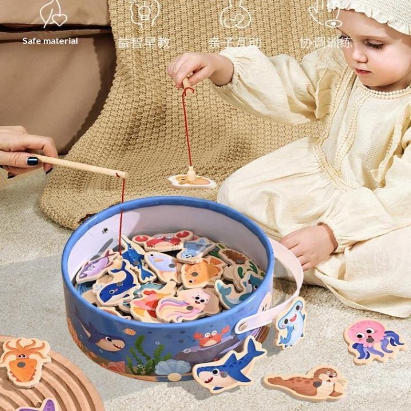20/30/51Pcs Educational Toys Wooden Magnetic Fishing Game Toy Set For Kids Cartoon Fish Toys