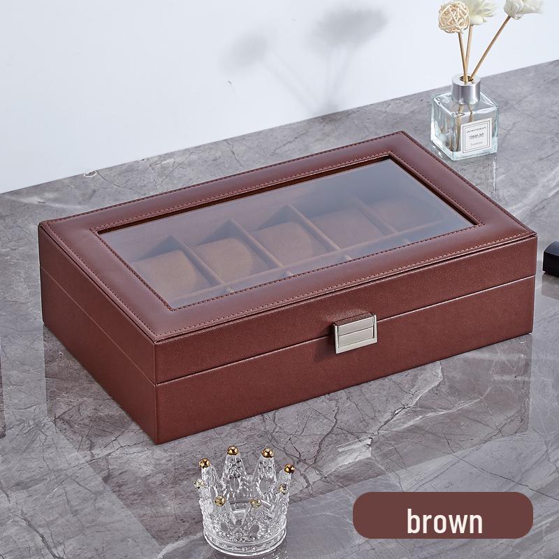 12-Slot Watch Box with Glass Lid for Dustproof Storage and Display of Mechanical Wristwatches