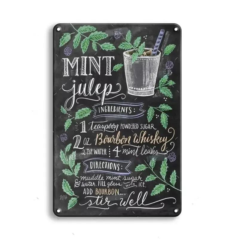 Hisun Tin Sign Vintage Assorted Cocktail Recipe Chalkboard Style Tin Sign Set Retro Aperol Spritz Gin Tonic Bloody Mary Metal Wall Art Rustic