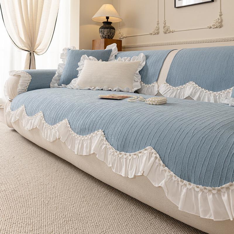 French Chenier Sofa Cushion with Skirt Edge High-End Thick Solid Non-Slip Sofa Cover for Living Room Cozy Easy-Care Couch Covers
