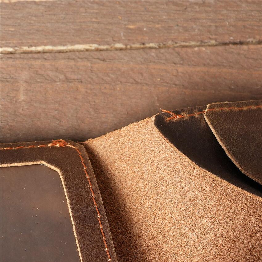 Mens Credit Card Holder Retro Handmade Short Ultra Thin Slim Crazy Horse Leather Durable Portable Small Wallet