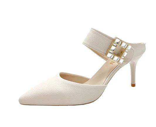 

Нові туфлі-човники з кришталевою пряжкою, жіночі сексуальні туфлі з гострим носом, тонкі підбори, туфлі для вечірок, зелені босоніжки на високих підборах 34 бежевий