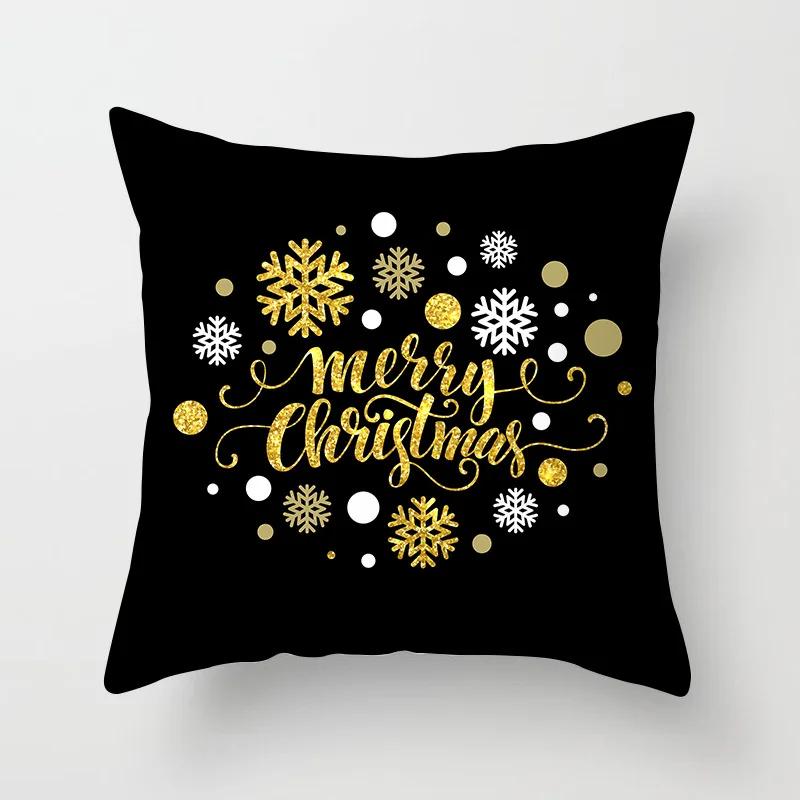 Christmas decoration cushion cover black gold elk print pillowcase sofa ornaments bedroom room home  holiday gift