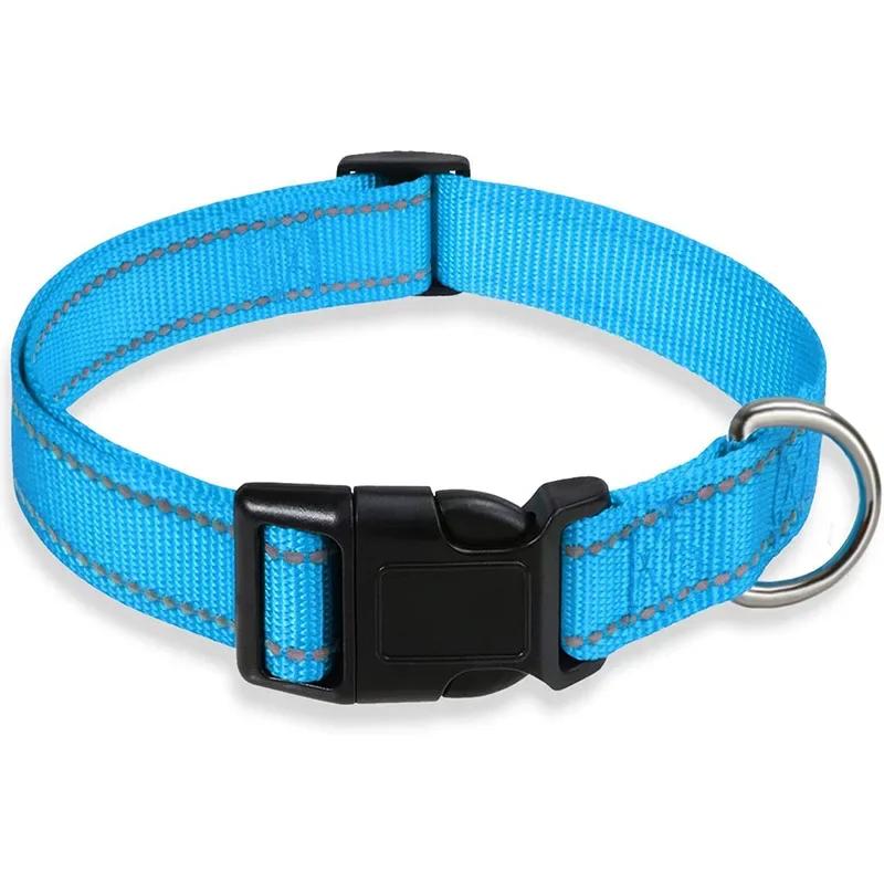 Adjustable Reflective Dog Collar Nylon Safety Pet Traction Rope Strap for Small To Medium-Sized Pets