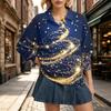 Women's Christmas Print Long Sleeve Top Casual Loose Fit Lapel Collar Blouse for Fall and Winter