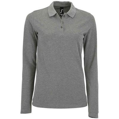 Womens/Ladies Perfect Melange Pique Long-Sleeved Polo Shirt